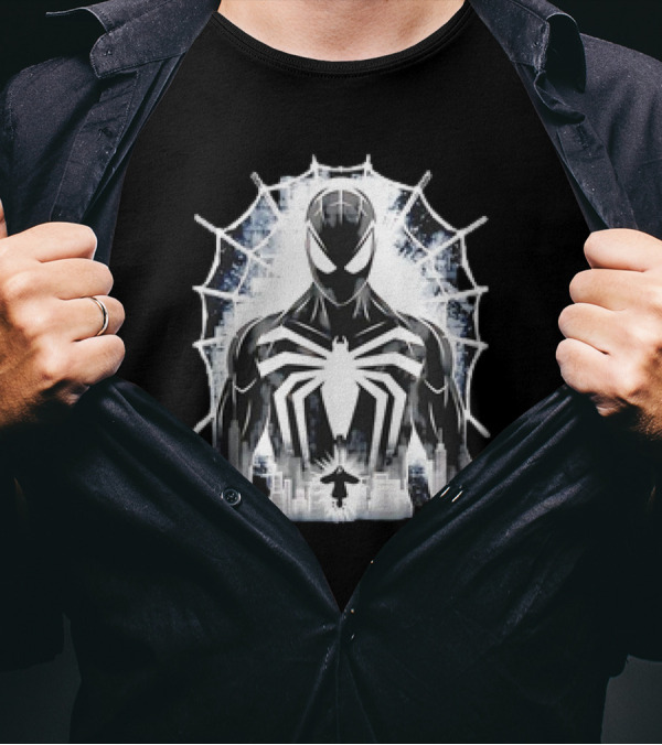 Spider-Man Noir Venom Symbiote Urban Web Cityscape T-Shirt