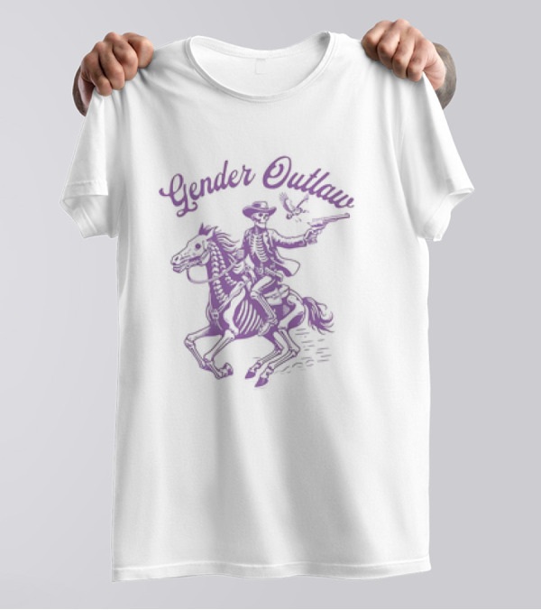 Veda Scott Gender Outlaw Skeleton Cowboy With Pistol And Bird T-Shirt