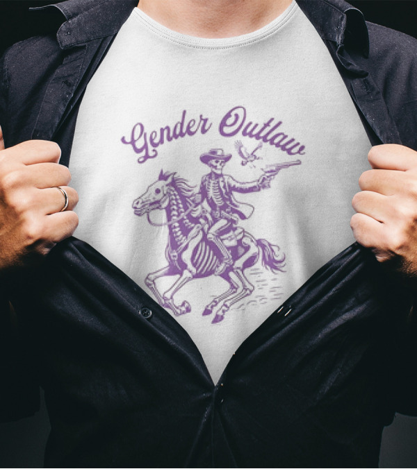 Veda Scott Gender Outlaw Skeleton Cowboy With Pistol And Bird T-Shirt