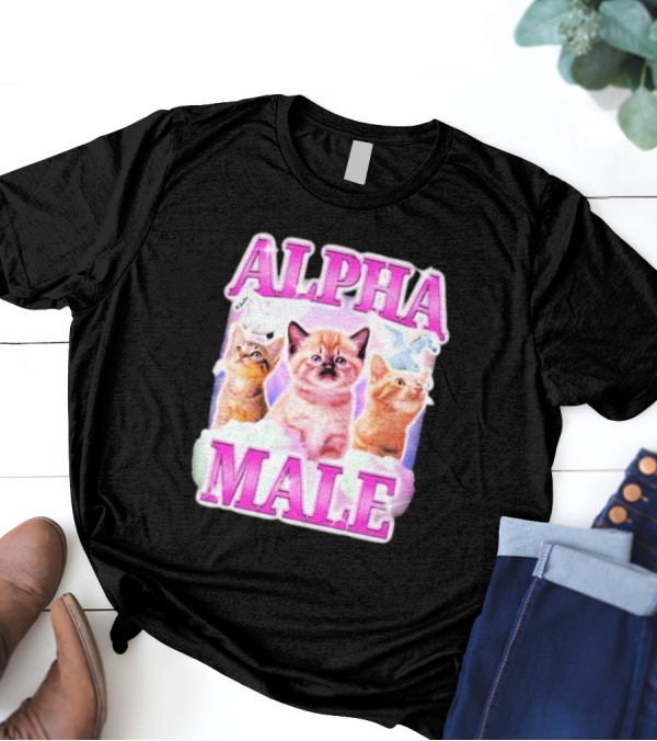 Alpha Male Cat Trio With Rainbow Unicorns And Clouds T-Shirt
