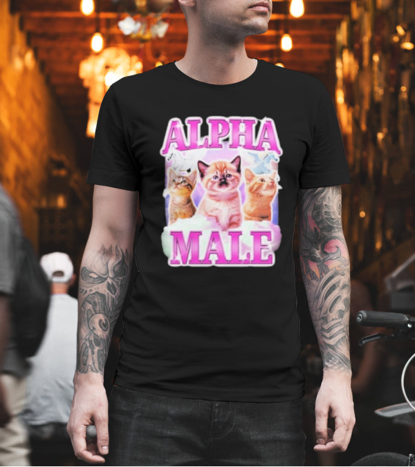 Alpha Male Cat Trio With Rainbow Unicorns And Clouds T-Shirt