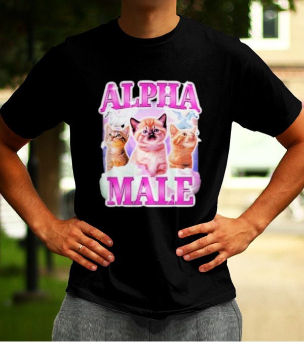 Alpha Male Cat Trio With Rainbow Unicorns And Clouds T-Shirt