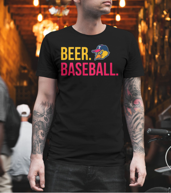 Beer Baseball T-Bird Mascot Bold Text Design T-Shirt