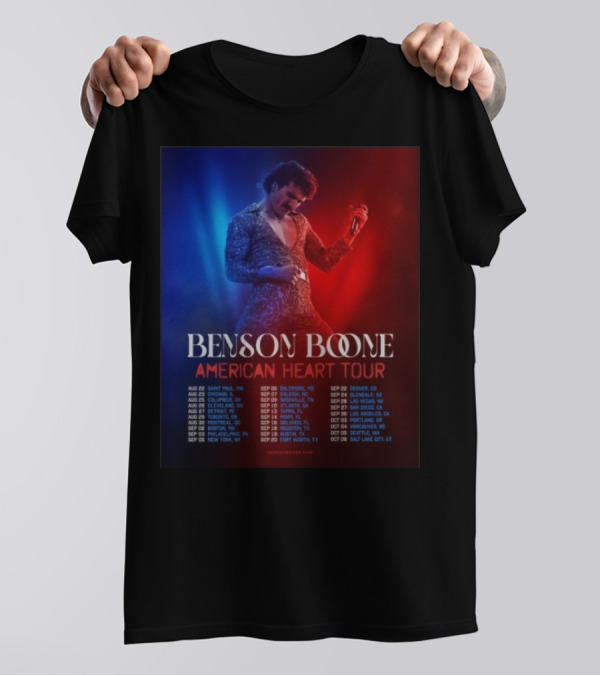 Benson Boone American Heart Tour 2025 Cities And Dates August To October T-Shirt