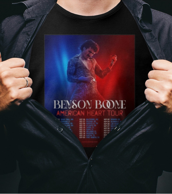 Benson Boone American Heart Tour 2025 Cities And Dates August To October T-Shirt