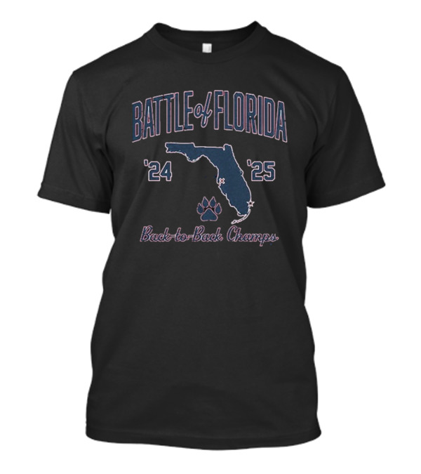Florida Panthers Battle Of Florida Back-to-Back Champs 2024 2025 Map And Paw Print T-Shirt