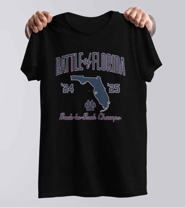 Florida Panthers Battle Of Florida Back-to-Back Champs 2024 2025 Map And Paw Print T-Shirt