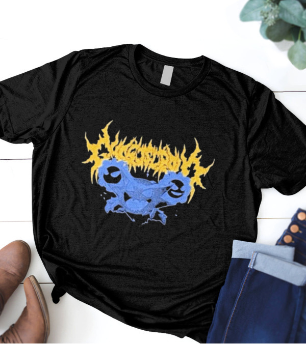 Ghost Supply Unknowns Text Striking Yellow Flames Blue Skull Graphic T-Shirt