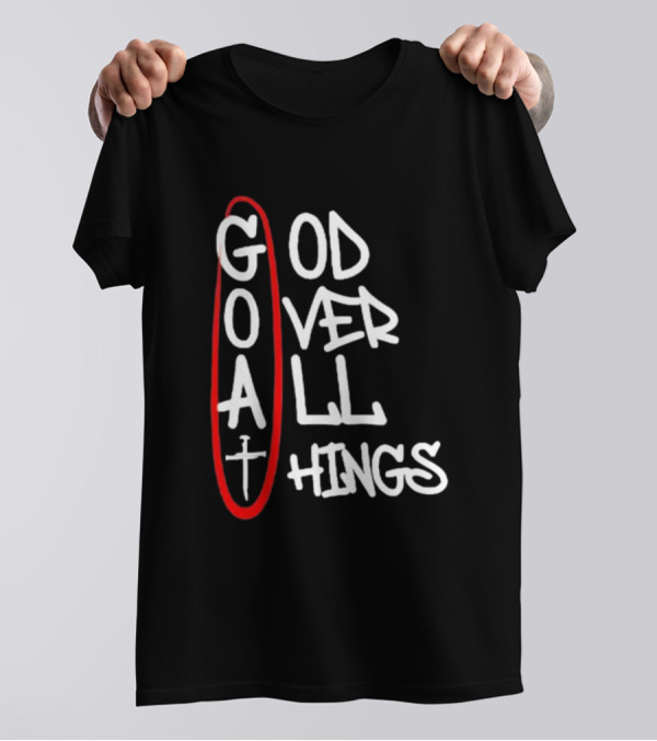 GOAT God Over All Things Sword Cross Graphic Red Oval T-Shirt
