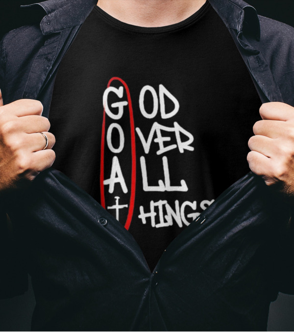GOAT God Over All Things Sword Cross Graphic Red Oval T-Shirt