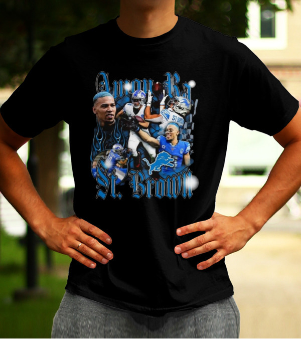 Amon Ra St. Brown Detroit Lions NFL Football Player Dynamic Collage T-Shirt
