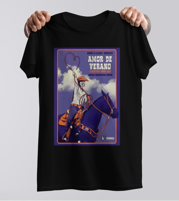 Amor De Verano Flatstock SXSW 2025 March 11-13 Austin Convention Center TX Cowboy Rider And Horse T-Shirt