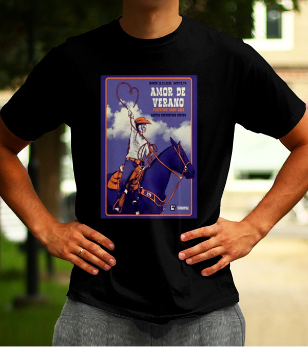 Amor De Verano Flatstock SXSW 2025 March 11-13 Austin Convention Center TX Cowboy Rider And Horse T-Shirt