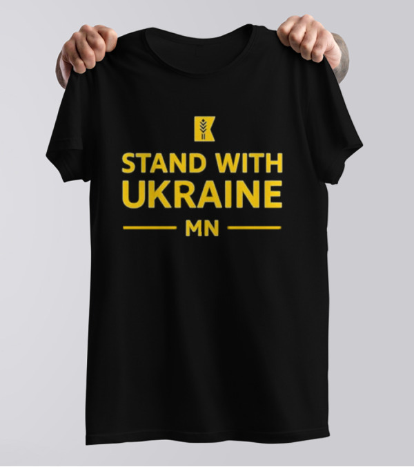 Stand With Ukraine MN Yellow Graphic With State Outline Mark T-Shirt