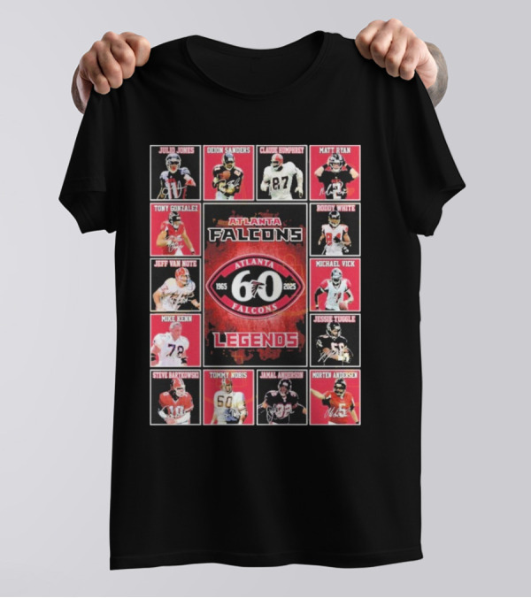 Atlanta Falcons 60 Year 1965-2025 Legends Julio Jones Deion Sanders Matt Ryan Tony Gonzalez Michael Vick T-Shirt