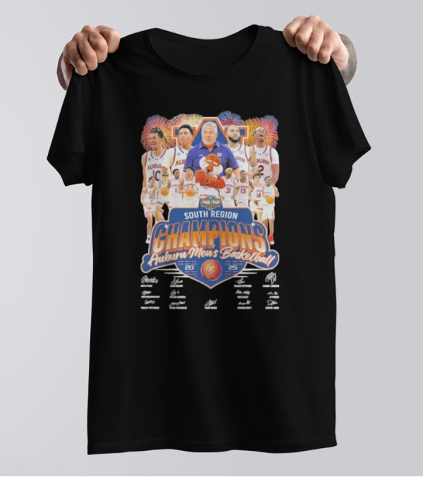Auburn Men's Basketball 2025 South Region Champions Autographed Final Four Edition T-Shirt