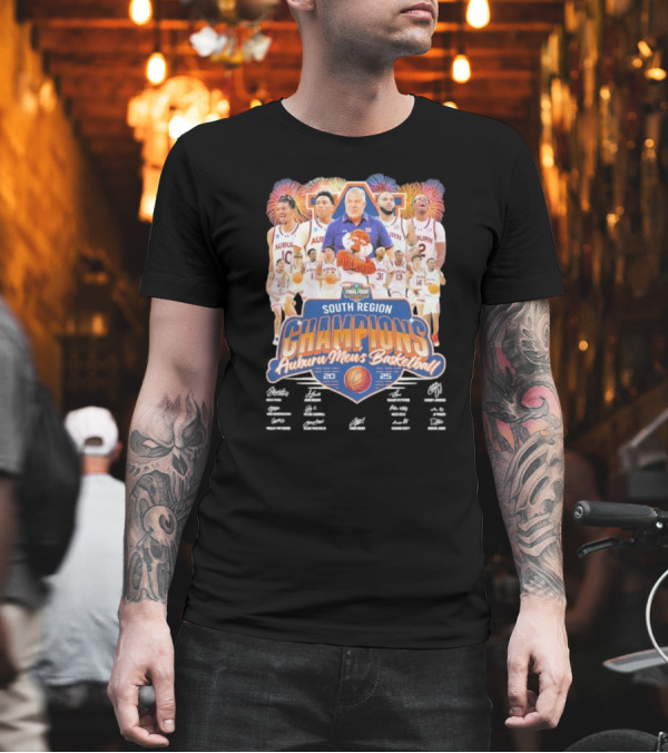 Auburn Men's Basketball 2025 South Region Champions Autographed Final Four Edition T-Shirt