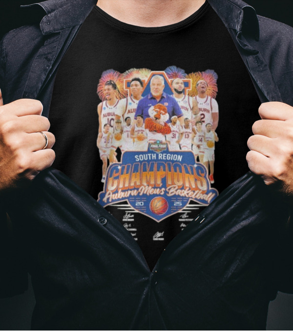 Auburn Men's Basketball 2025 South Region Champions Autographed Final Four Edition T-Shirt