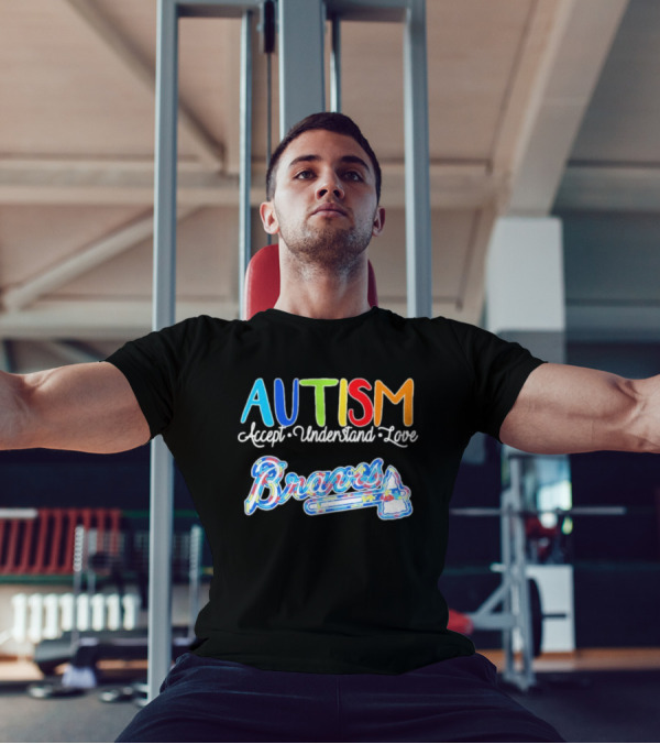 Autism Accept Understand Love Braves Multicolor Text And Baseball Bat Icon T-Shirt