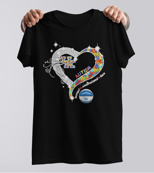 Autism Accept Understand Love Puzzle Heart Kentucky Wildcats UK Basketball T-Shirt