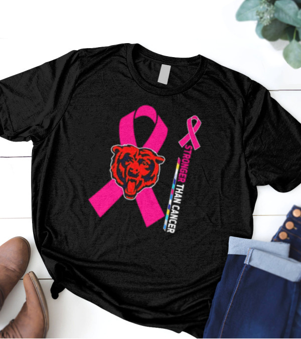 Chicago Bears Pink Ribbon Stronger Than Cancer Awareness T-Shirt