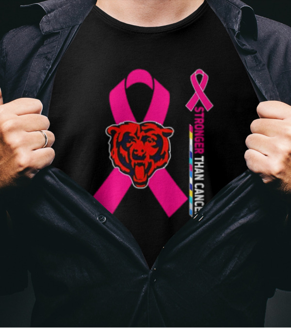 Chicago Bears Pink Ribbon Stronger Than Cancer Awareness T-Shirt