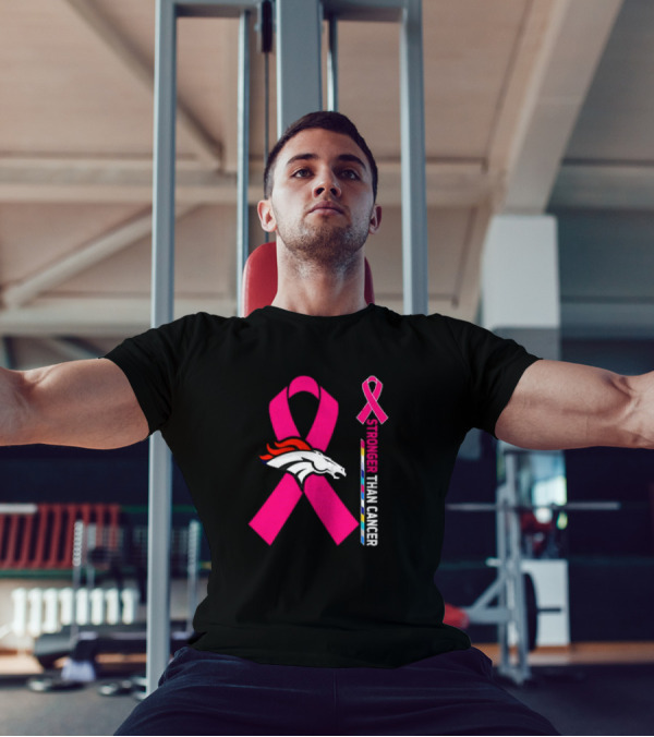 Denver Broncos Pink Ribbon Stronger Than Cancer Awareness T-Shirt