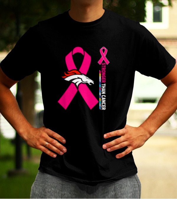 Denver Broncos Pink Ribbon Stronger Than Cancer Awareness T-Shirt