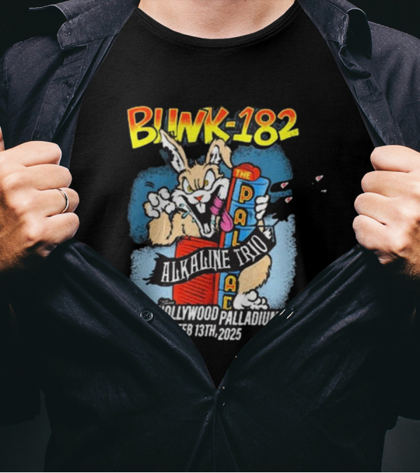 Blink-182 Alkaline Trio Hollywood Palladium Feb 13 2025 Rabbit Cartoon T-Shirt