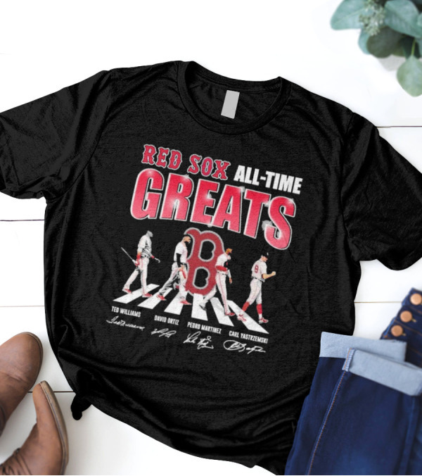 Red Sox All-Time Greats Ted Williams David Ortiz Pedro Martínez Carl Yastrzemski Signatures T-Shirt