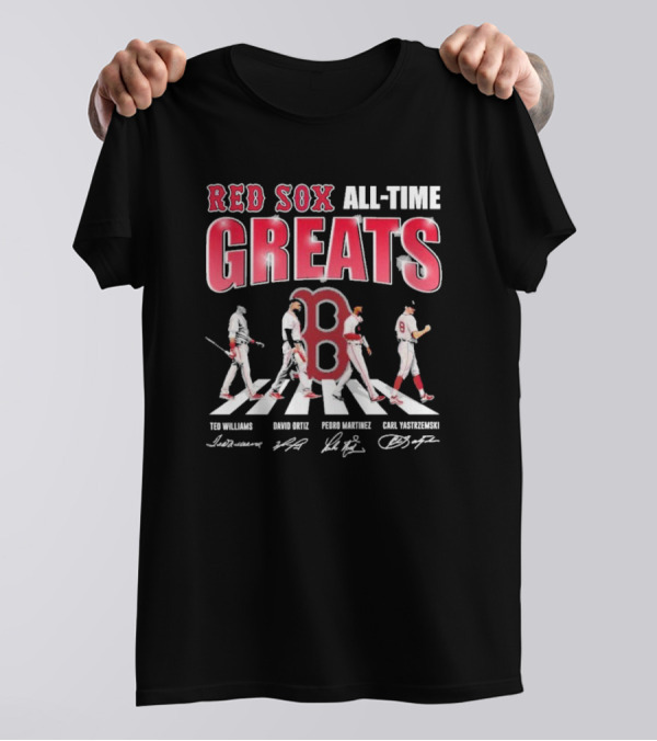 Red Sox All-Time Greats Ted Williams David Ortiz Pedro Martínez Carl Yastrzemski Signatures T-Shirt