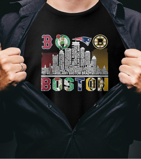 Boston Red Sox Celtics Patriots Bruins Skyline Players Names T-Shirt