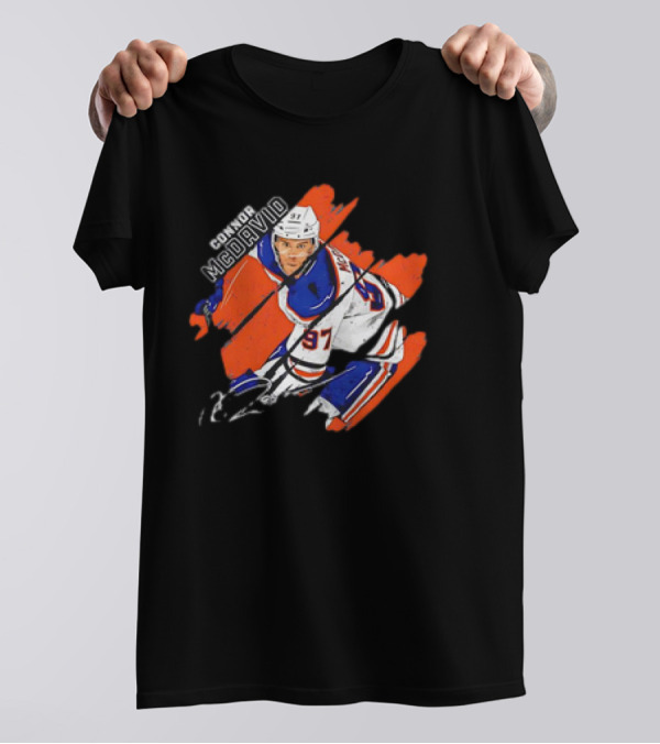 Connor McDavid Edmonton Oilers NHL Hockey Stripes Signature Vintage T-Shirt