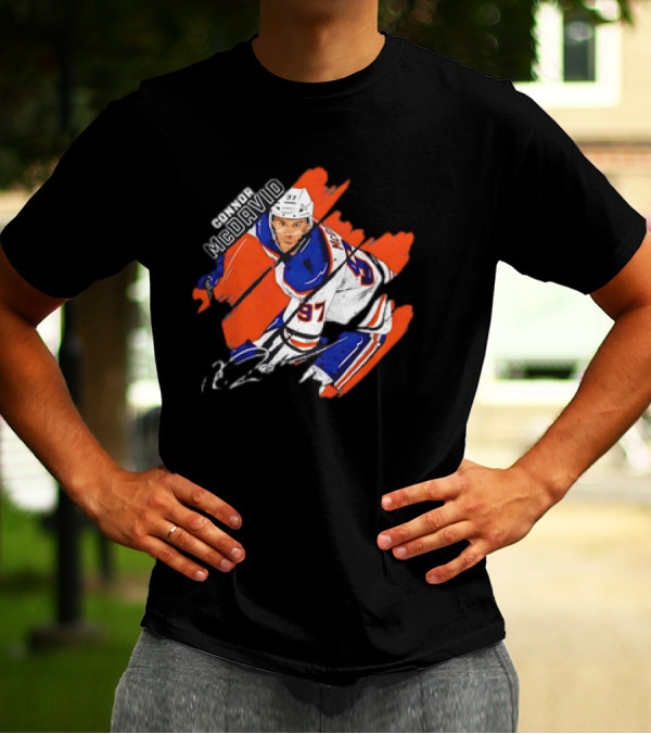 Connor McDavid Edmonton Oilers NHL Hockey Stripes Signature Vintage T-Shirt