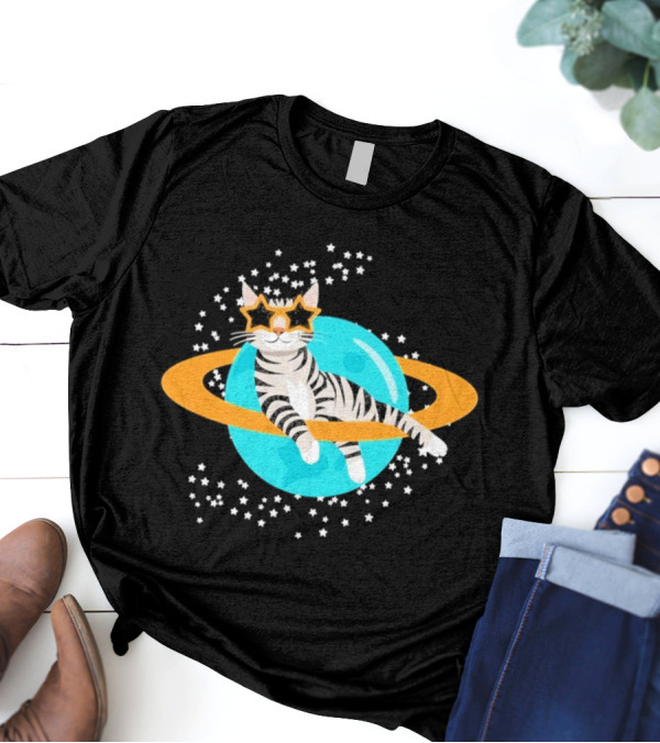 Cosmic Cat Starry Starry Design T-Shirt