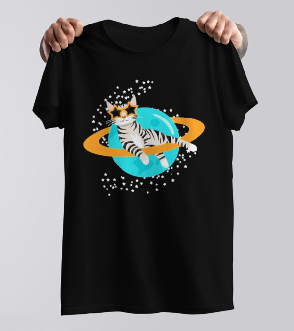 Cosmic Cat Starry Starry Design T-Shirt
