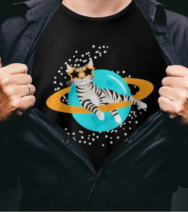 Cosmic Cat Starry Starry Design T-Shirt