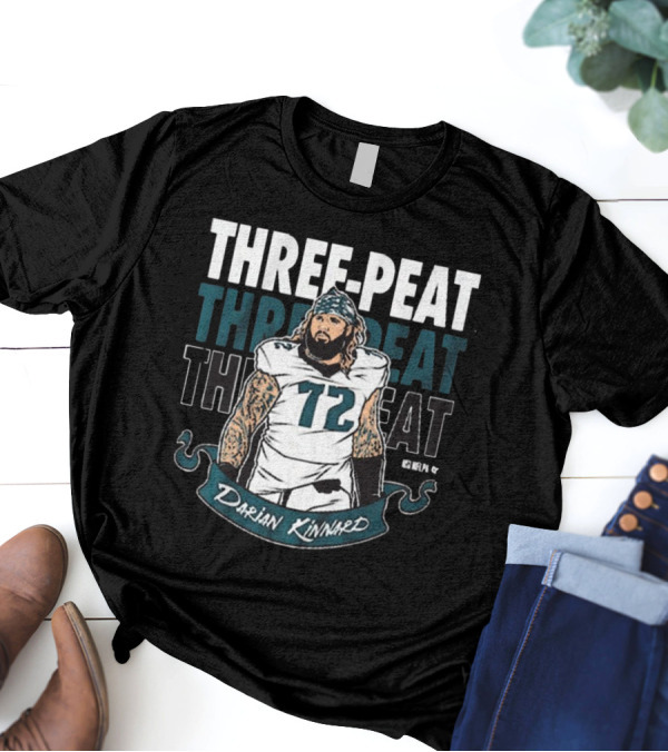 Darian Kinnard Three-Peat Philadelphia Eagles NFL Football T-Shirt