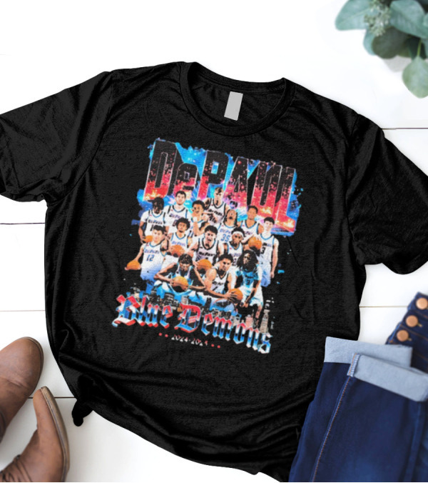DePaul Blue Demons Men’s Basketball 2024-2025 Team Win Georgetown Hoyas Mar 12 Big East Tournament T-Shirt