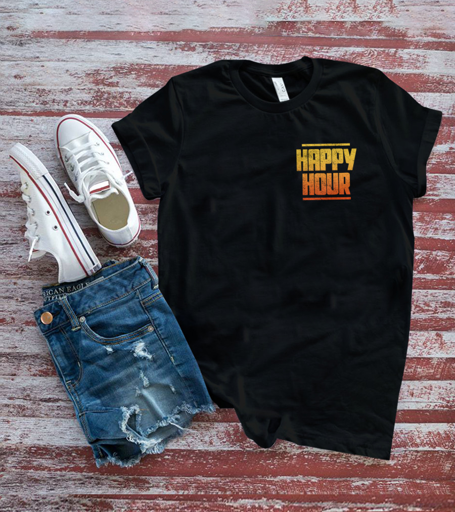 HAPPY HOUR Vintage Distressed Typography Bold Yellow Orange Gradient T-Shirt