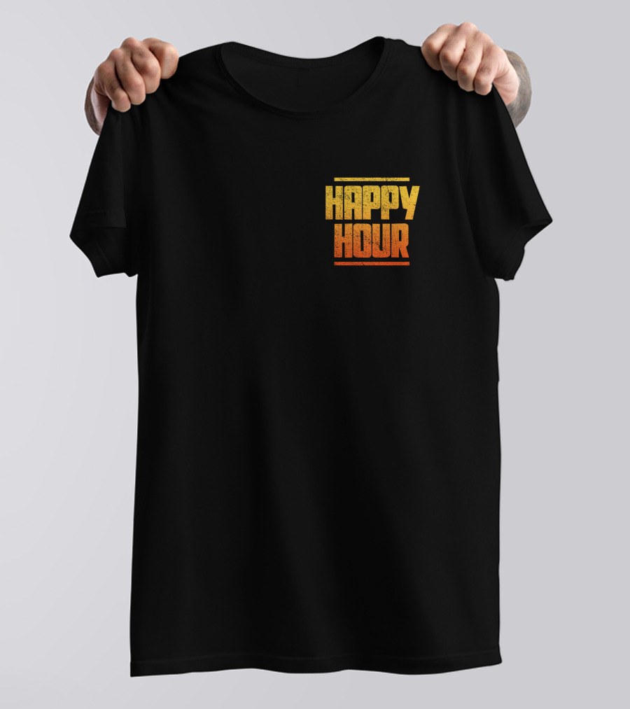 HAPPY HOUR Vintage Distressed Typography Bold Yellow Orange Gradient T-Shirt