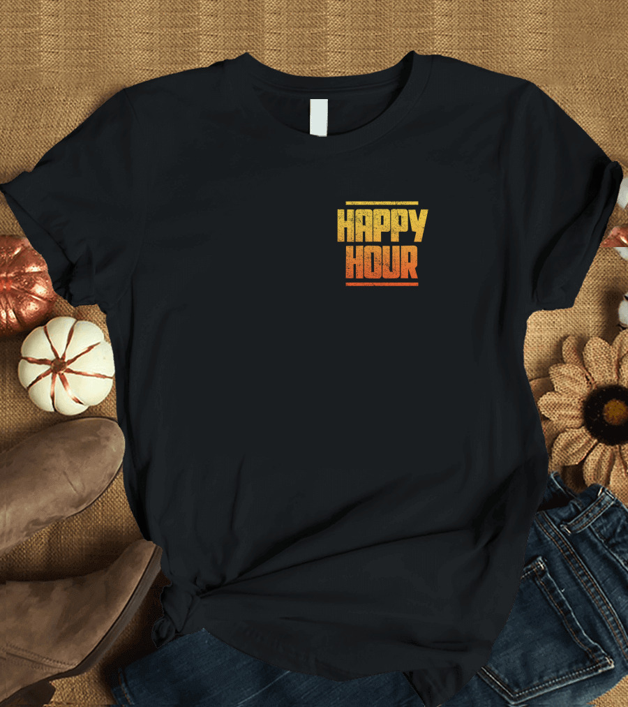 HAPPY HOUR Vintage Distressed Typography Bold Yellow Orange Gradient T-Shirt