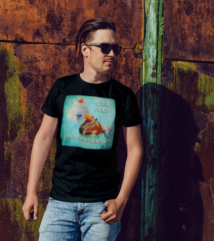 Capybara Think Twice I Don't Even Think Once Floating Oranges T-Shirt