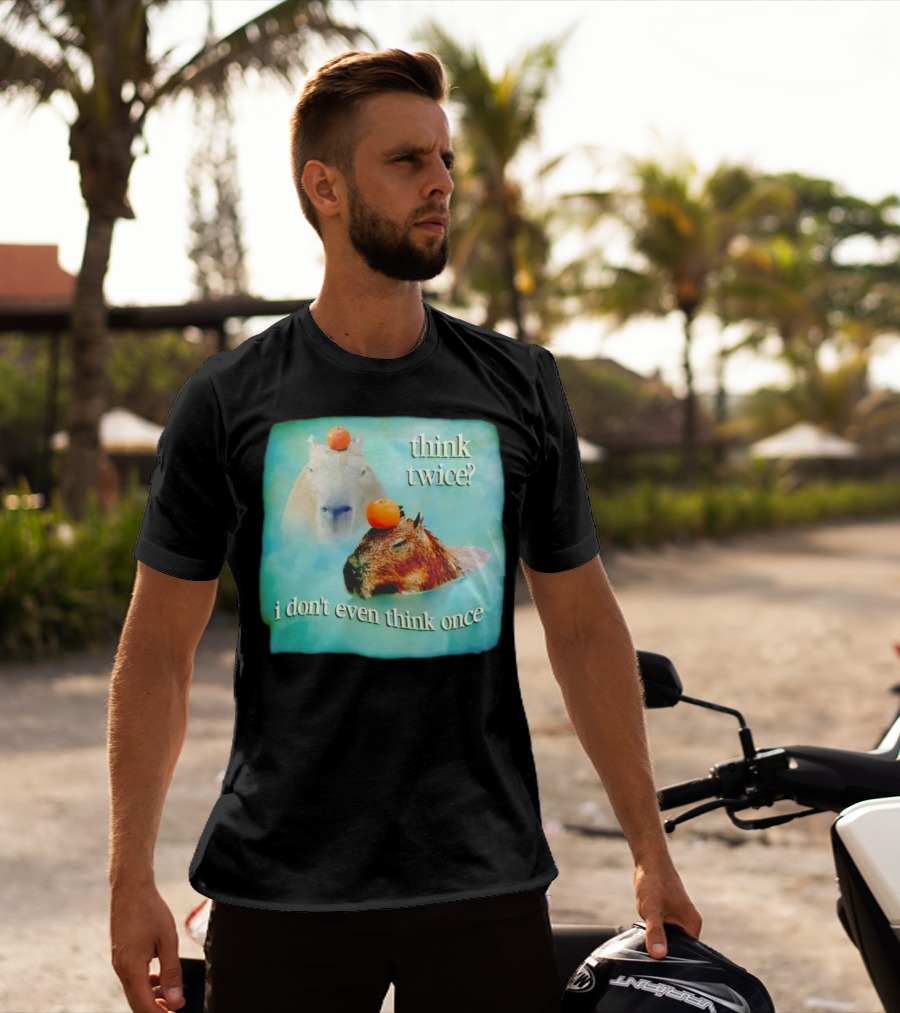 Capybara Think Twice I Don't Even Think Once Floating Oranges T-Shirt
