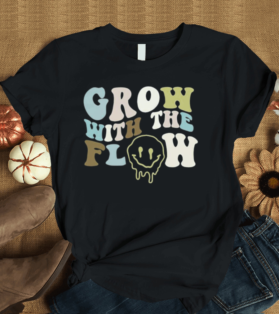 Grow With The Flow Boho Peace Smiley Face T-Shirt