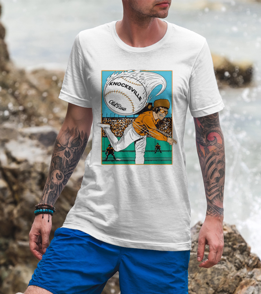 Knocksville Old Row Baseball Pitcher With Swirling Fastball And Spectator Crowd T-Shirt