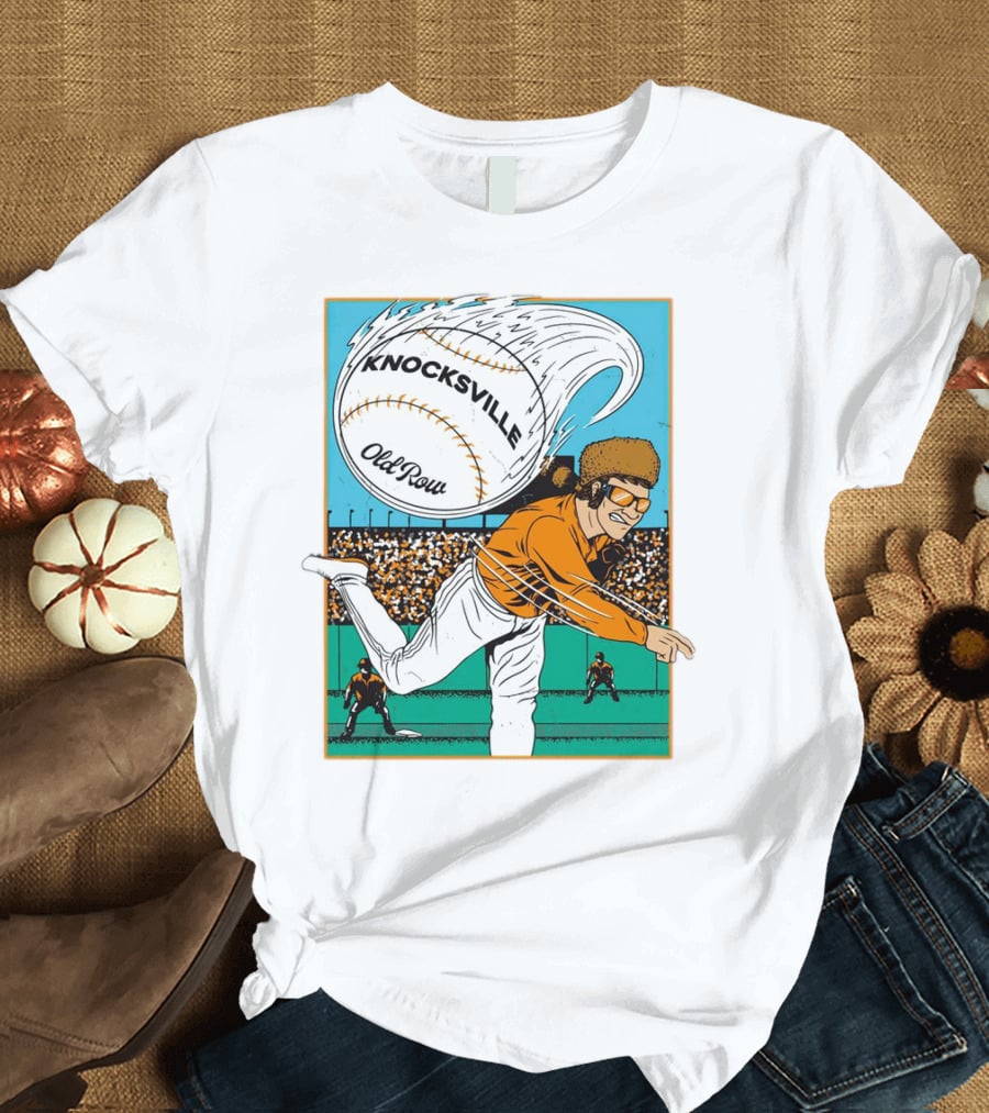 Knocksville Old Row Baseball Pitcher With Swirling Fastball And Spectator Crowd T-Shirt