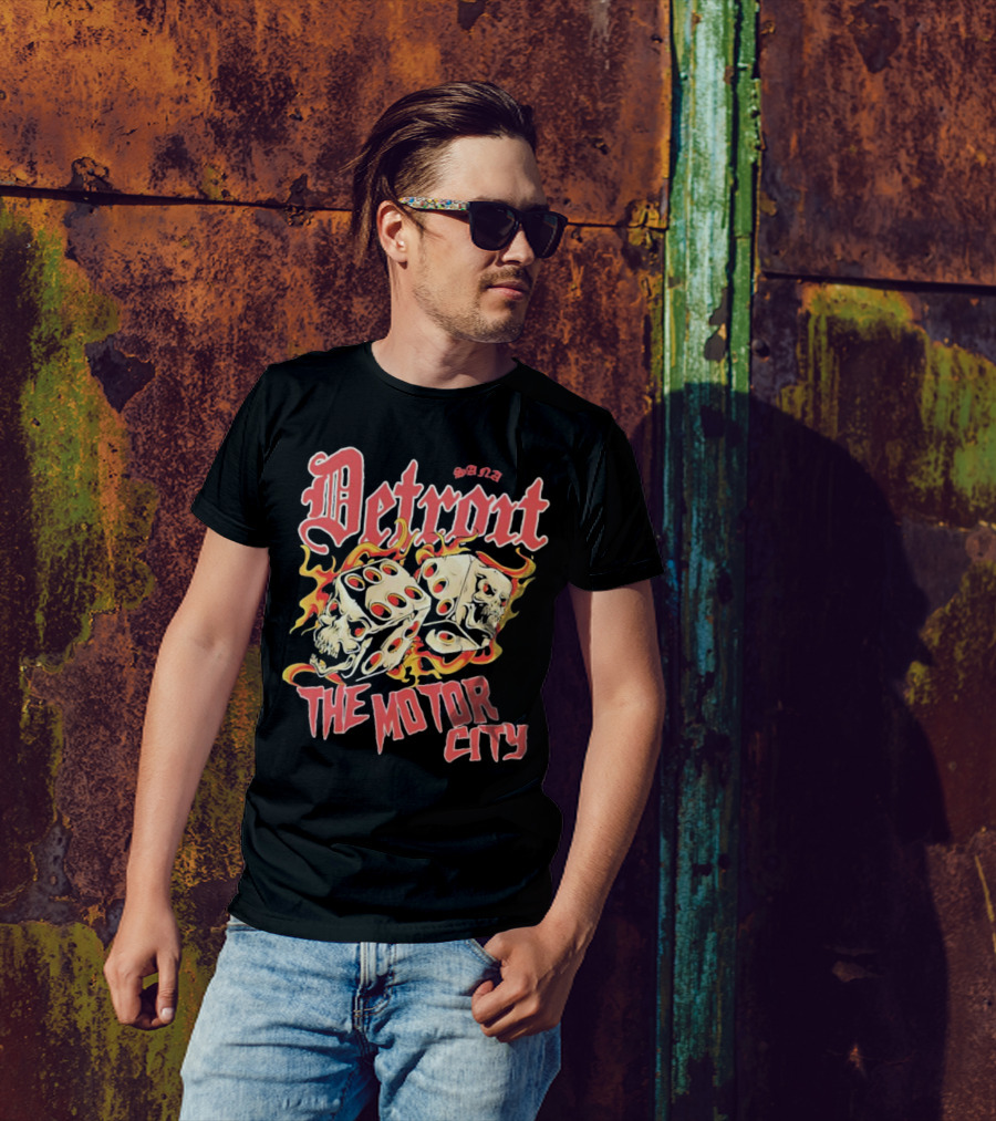 Sana Detroit The Motor City Flaming Skull Dice T-Shirt