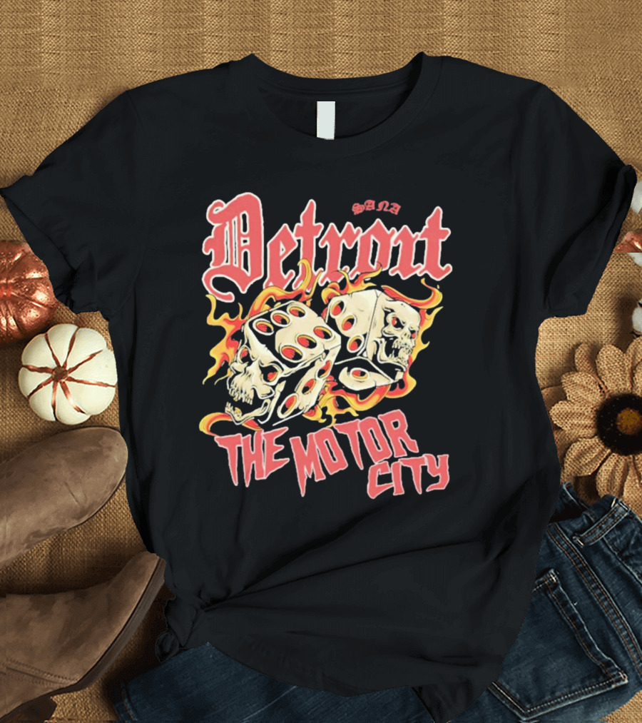 Sana Detroit The Motor City Flaming Skull Dice T-Shirt
