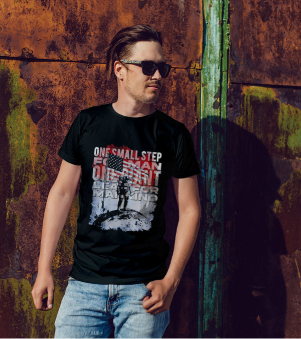 One Small Step For Man American Flag Astronaut On Moon One Giant Leap For Mankind T-Shirt